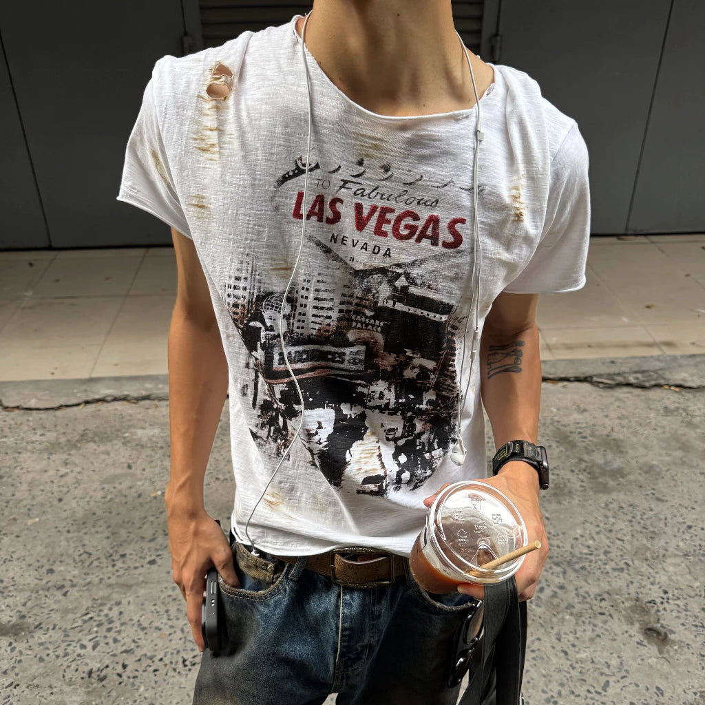 BAD CHOICES LASVEGAS SLUB COTTON DISTRESSED TEE