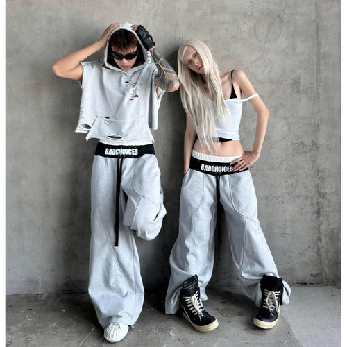 BAD CHOICES DOUBLE WAIST WIDE LEG SWEATPANTS