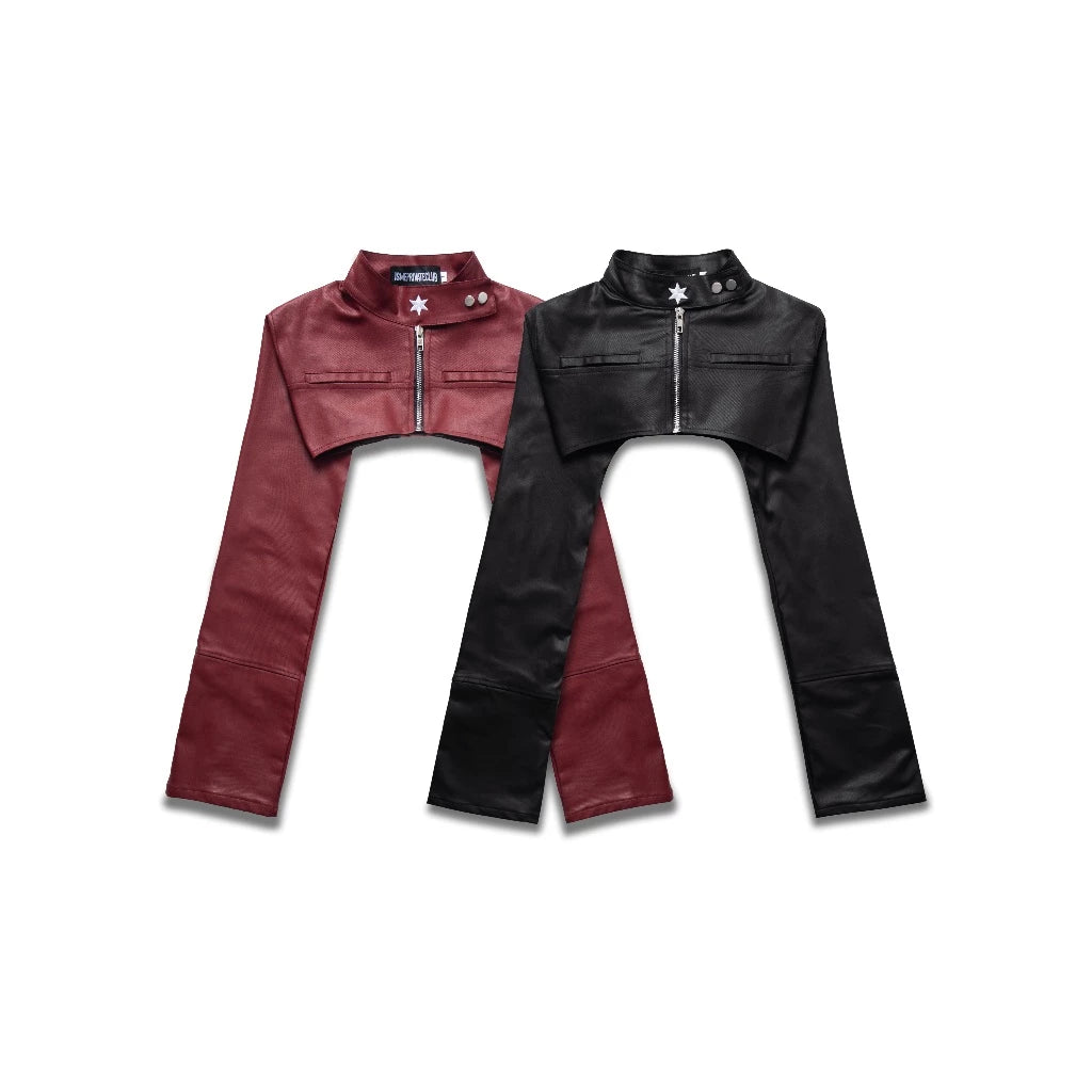 ISME PRIVATE CLUB MINI CROPPED LEATHER JACKET