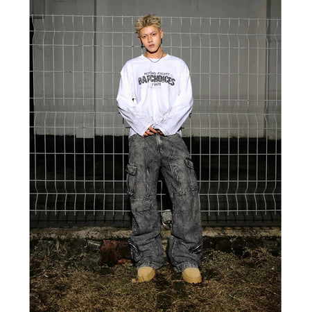BAD CHOICES DIRTYWHITE COTTON BOXY FIT LONG SLEEVE T-SHIRT
