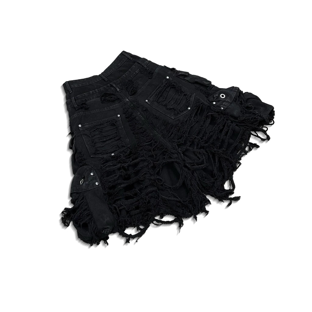 NIYU Double Waist Distressed Denim Shorts - Super Destroyed Jorts