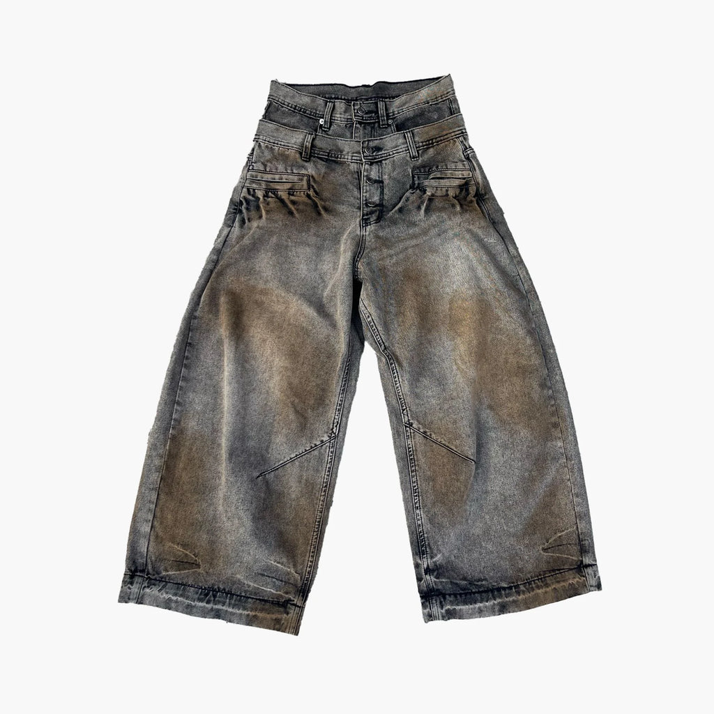 ROI WORKSHOP DOUBLE WAIST WASHED JEANS